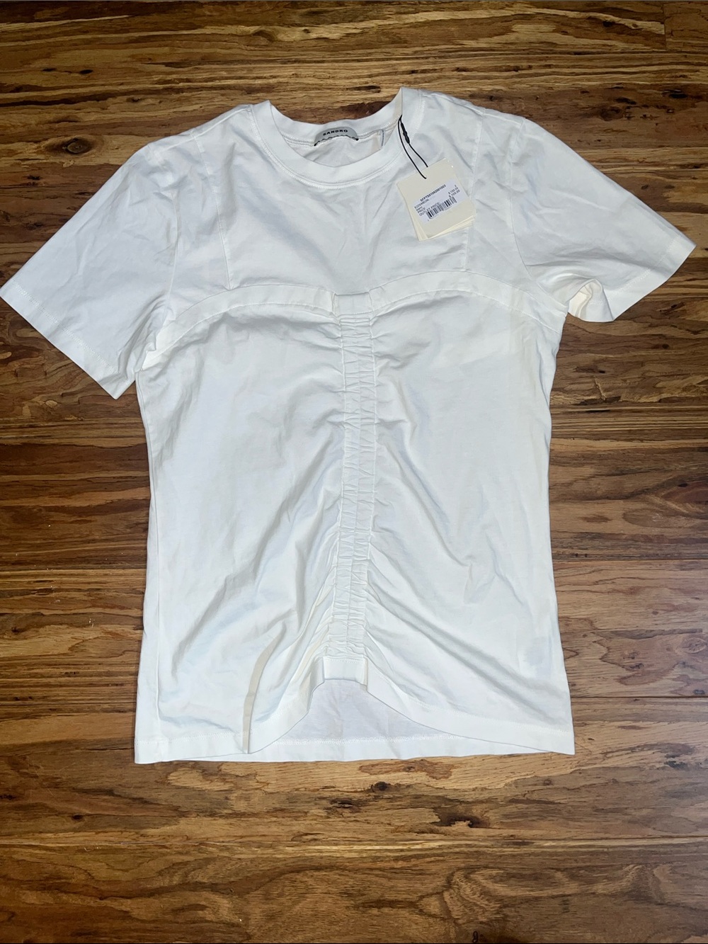 Sandro Simeon Top Ruched Center Seam Blanc White Size 2 US Size M NEW